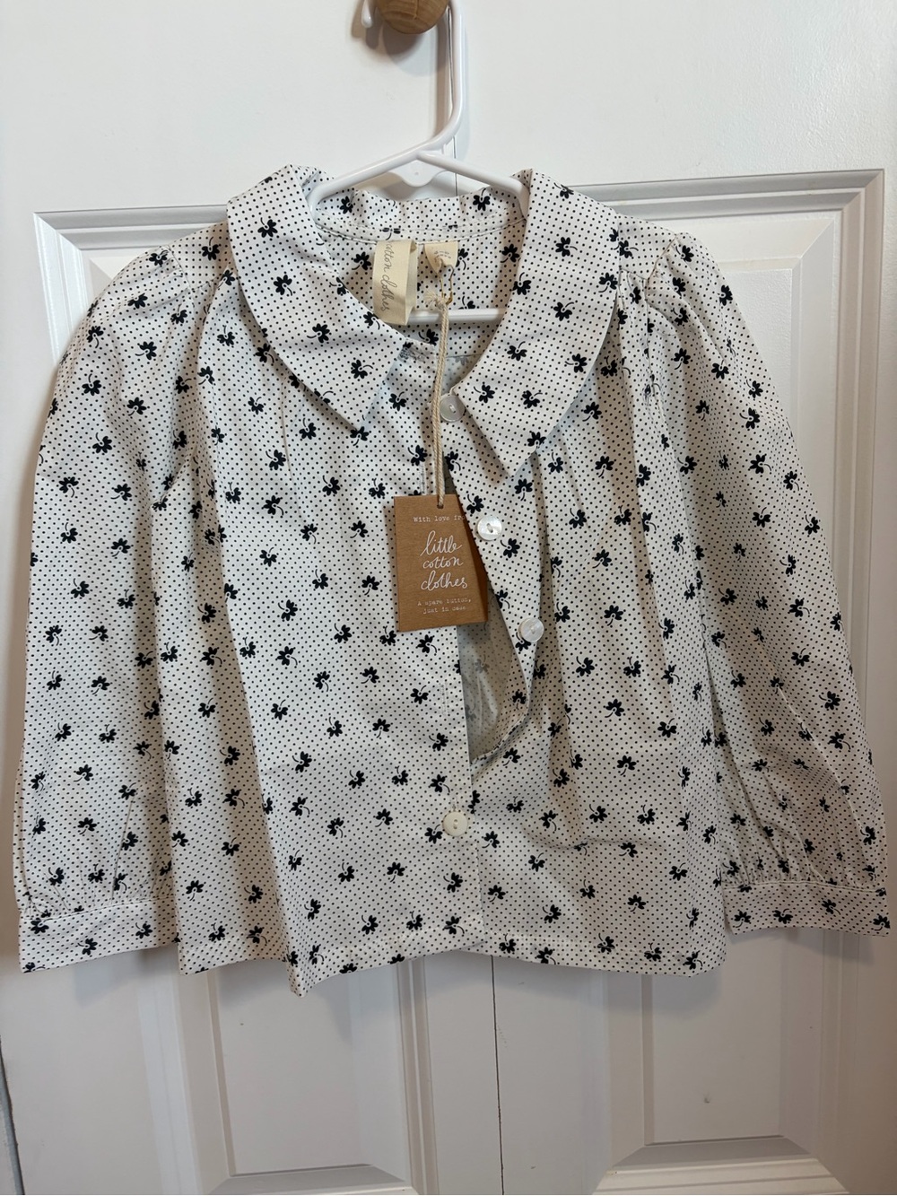 Little Cotton Clothes White Button-Front Dot & Floral Shirt for Kids